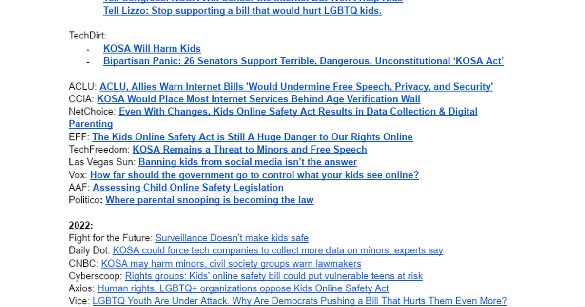 Resources For Learning about KOSA