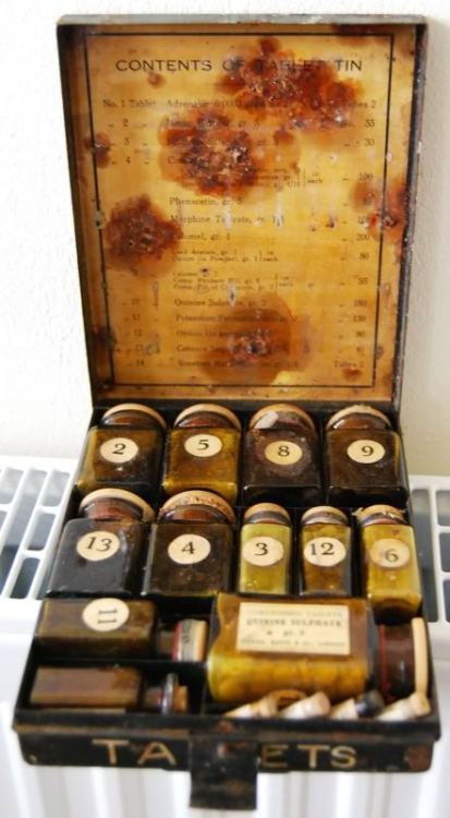 antiquateddruggist: Small drug kit from the first world war, that someone found. 