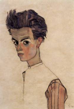 2headedsnake:  Egon Schiele ‘Self-portrait’, 1914, gouache and pencil on paper ‘Self-portrait’, 1913, pencil on paper ‘Self-portrait with hands on chest’, 1910, watercolors on paper 