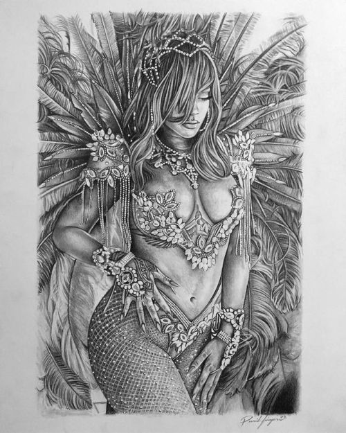 Here’s my most recent pencil piece of Rihanna.  I had it made into T-Shirts, Tank Tops and Long Slee