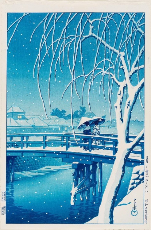 wonderlartcafe: Evening Snow at Edogawa (Kure no yuki [Edogawa]) Artist: Kawase Hasui (Japanese, 188