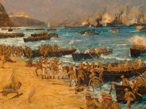 historicalfirearms:Gallipoli in Art100 years ago today British, Anzac and French forces landed on th