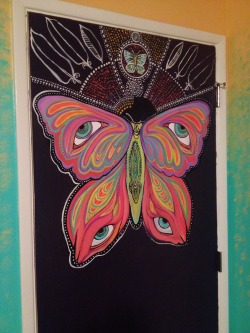 jah-feel:  I’m painting (what used to be) an all white bedroom door into a butterfly on plum paint trip. More to come. Stay groovy.