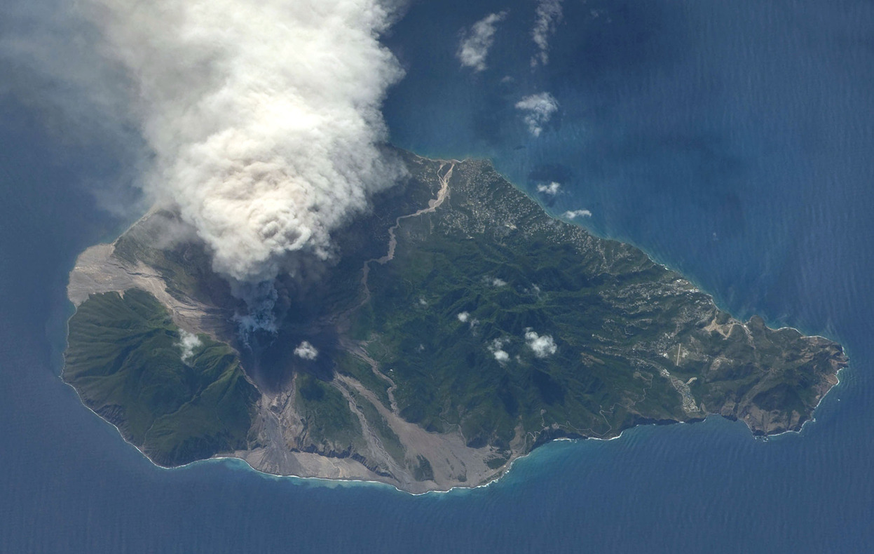 From Soufriere Hills Volcano, one of 31 photos. A view of the Caribbean island of Montserrat, with the Soufriere Hills volcano erupting, viewed from orbit aboard the International Space Station on October 11, 2009. The volcano has been active off and...