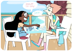 kangaya:  aight! i gotta get ready for school now, here’s connie and pearl playing holochess, aka the best drawing request anyone has ever gotten ever. (pearl gets too cocky and almost loses) 