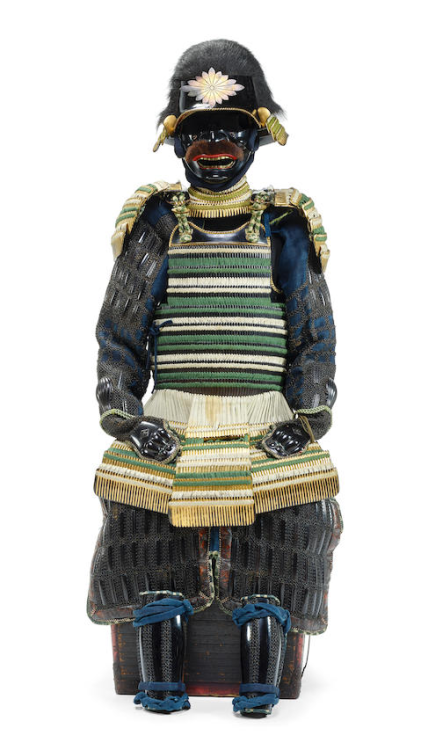 A gold-lacquer armor with a kawari kabuto-Edo period,18th centuryThe menpo lacquered black and appli