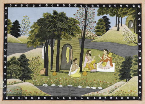 Sage Narada requests Valmiki to write the story of Rama early 19th century, opaque watercolour and g