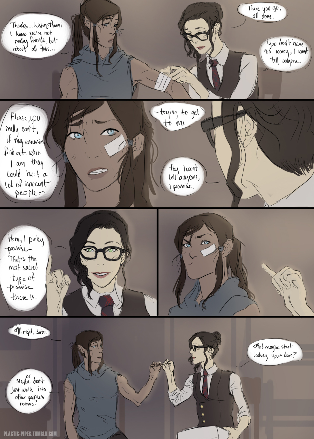 plastic-pipes:  Korrasami Month: superhero prompt Korra is a superhero. Asami and