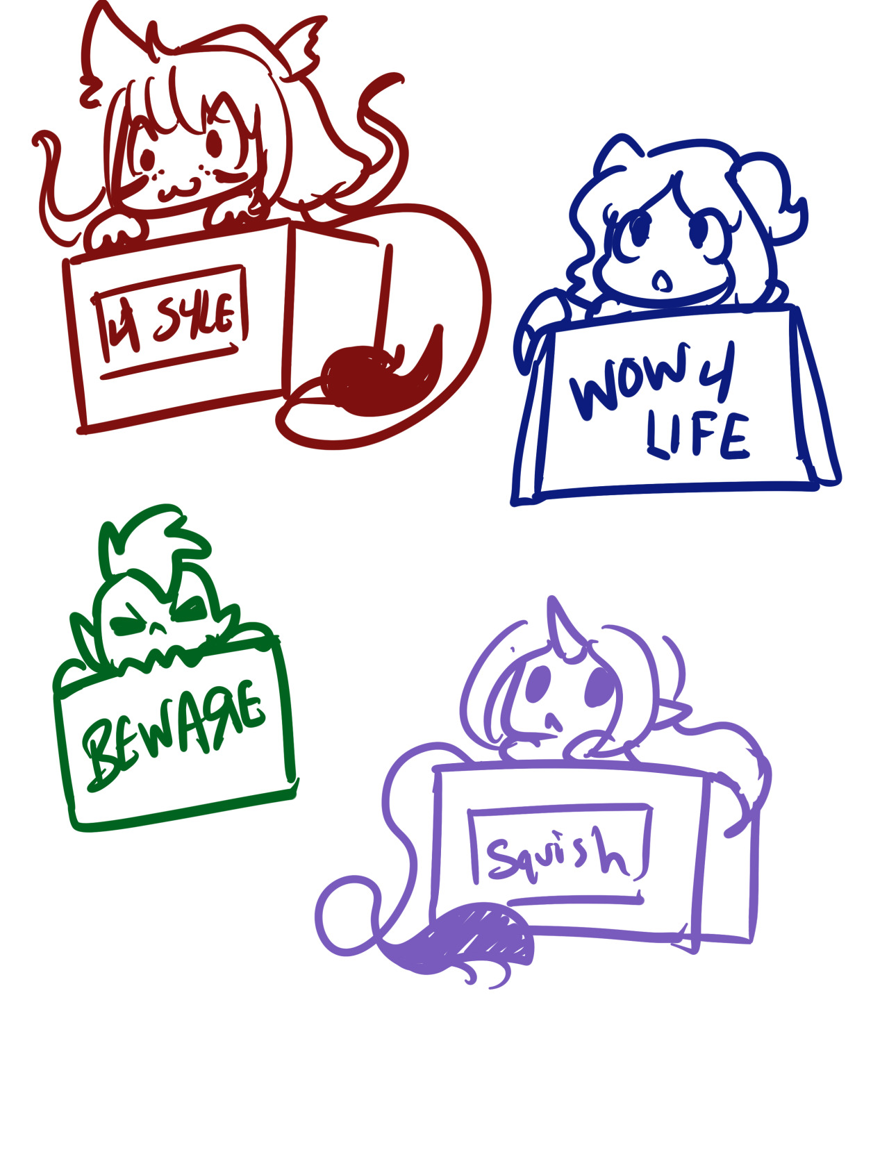 manda-doodle:  Today in stream I did a bunch of Free 5 second Avatars in boxes. Box-tars.