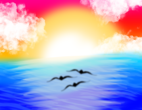 Sunset I Drew A While Back! My Favourite Part Was Drawing The Birds Lmao
