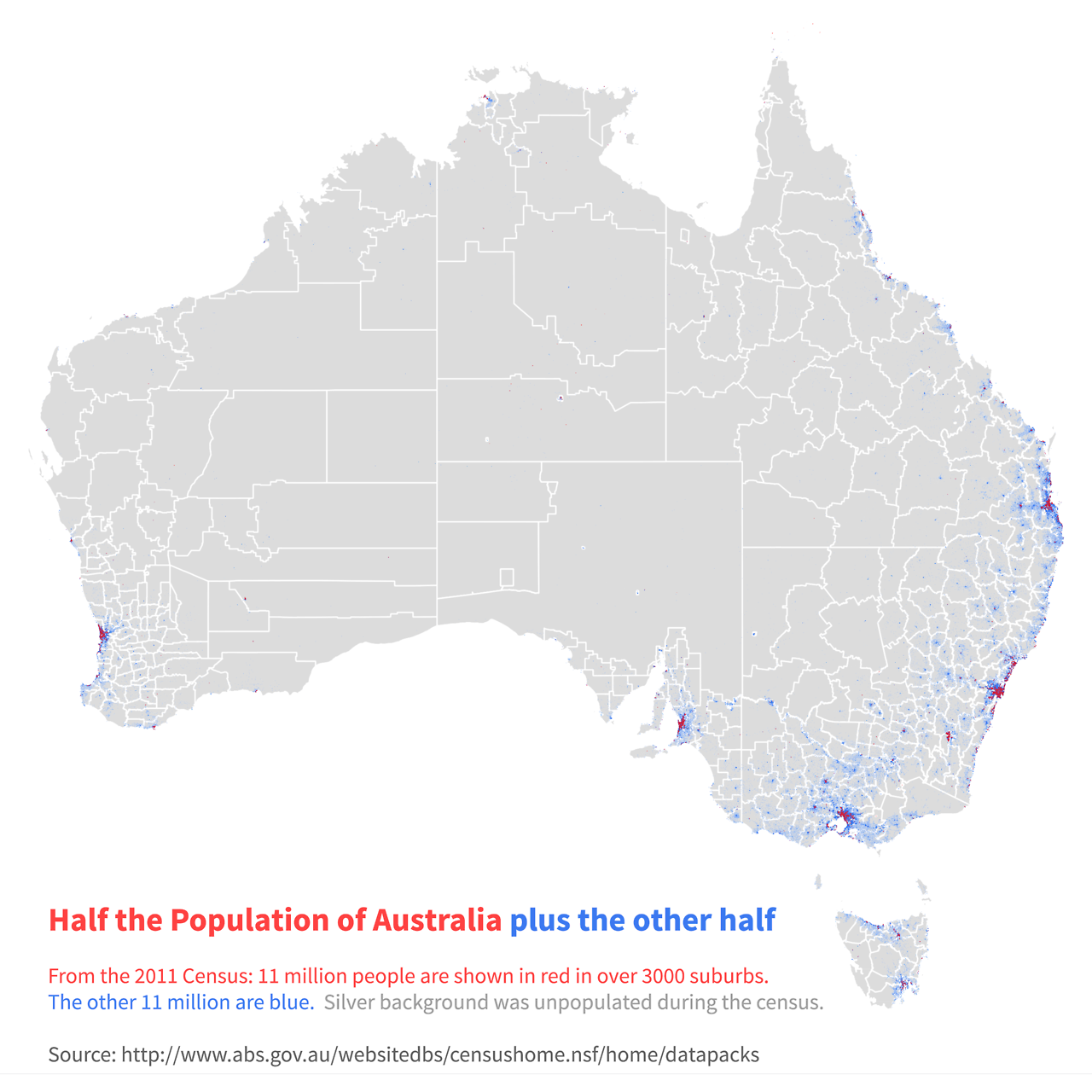 mapsontheweb:  Half the population of Australia - plus the other half - and the unpopulated