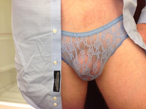 Always have to match! Matching my blue lace vs panties to my blue oxford shirt.