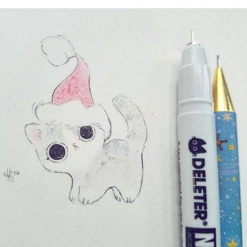heathersketcheroos: Probably the tiniest cat yet! #cat #ink #prismacolor #carbothello #charcoal #ill
