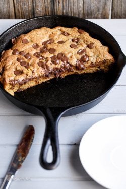 do-not-touch-my-food:  Nutella Stuffed Deep Dish Chocolate Chip Skillet Cookie  