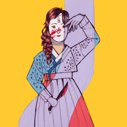 inktober day 19 feat. girl w/ mask in hanbok