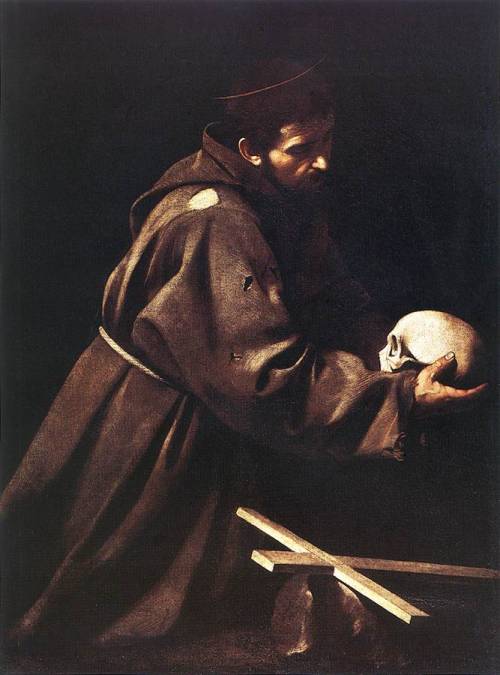 artist-caravaggio:Saint Francis in Prayer, 1610, CaravaggioMedium: oil,canvas