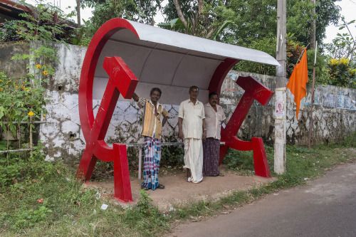 Hammer and sickle bus stop Kollam, Kerala, India Taken on December 26, 2015 Photographer: François-O