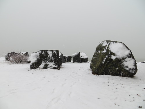 hard-walk:   The UK has been hit by snow this weekend, and the internet has bee awash with pics of snowmen and wintery scenes, Here is my contribution near the beach, in the form of snow covered boulders, down by the harbour wall in Eastbourne.   The