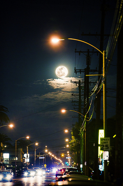 brutalgeneration:  Moon over street by Aydin T. Palabiyikoglu on Flickr.