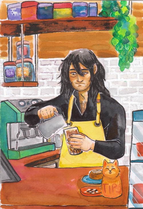 yaycreamymancakes:i love coffee aus & @birbpotate‘s Al Servo is so adorable i die ;;;Been planning this awhile just to get some more practice on bgs aswell so glad it turned out ok