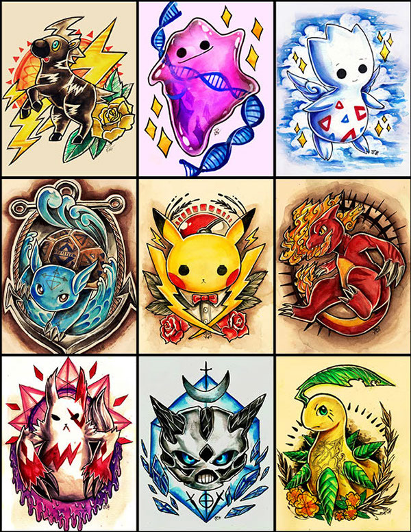 jyu-vi0le-grace:thenintendard:  Pokemon Tattoo Designs Project By Jazmin Castillo
