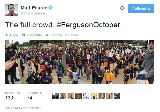 iwriteaboutfeminism:  Protesters gather before the march this afternoon in St. Louis.