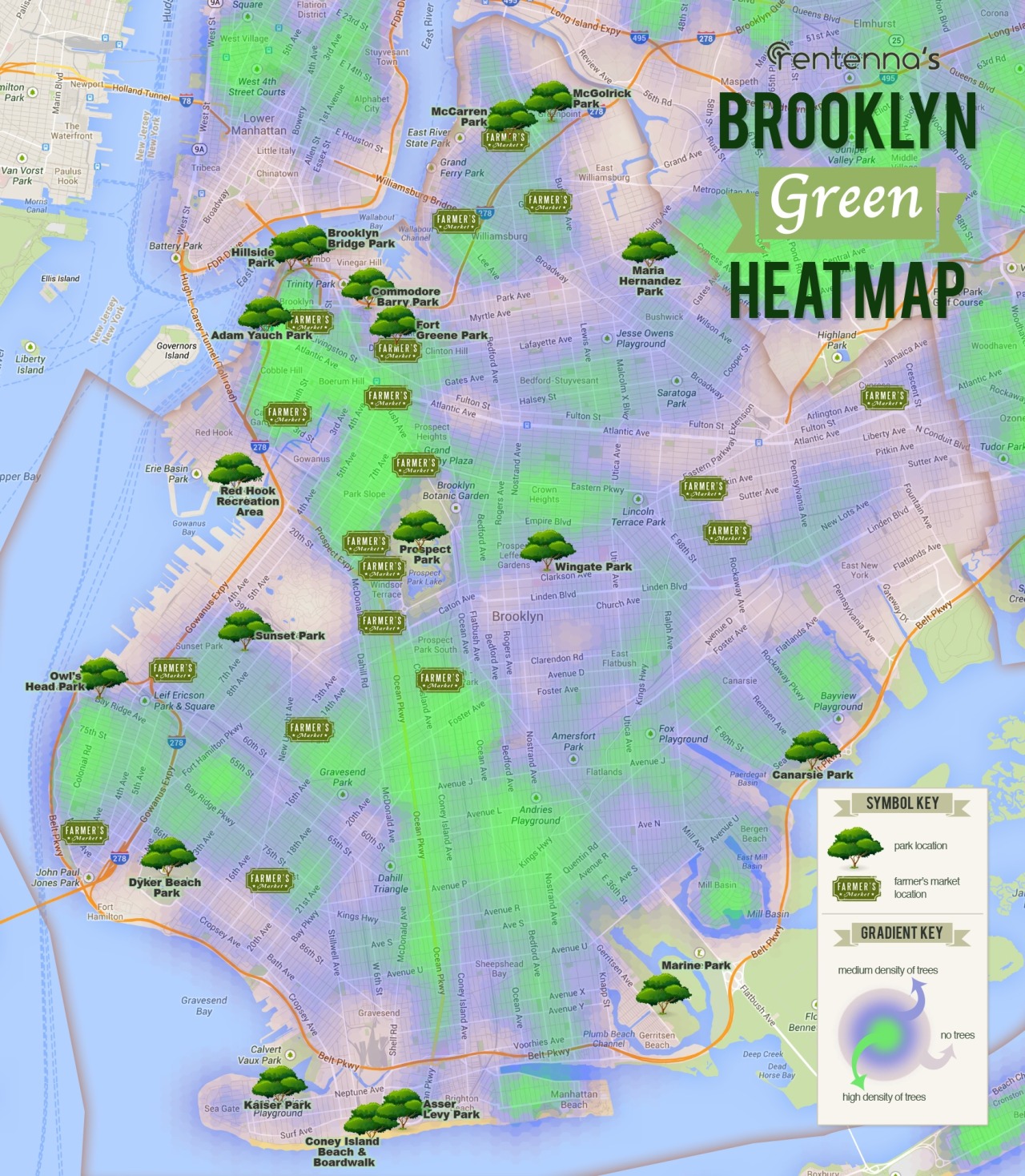 Heatmap of Brooklyn’s Street Trees, Public Parks,... - Maps on the Web