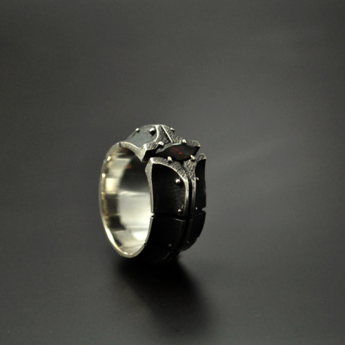 gatojewelry:“Dedonium”sterling silver, natural garnetwide 10mm - massive, but very comfo