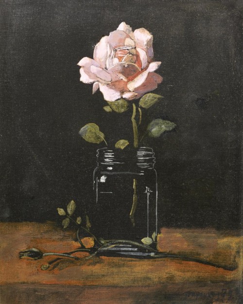 art-and-things-of-beauty:Yiannis Tsarouchis (Greek, 1910-1989) - Rose in a glass, oil on canvas, 36.7 x 30 cm. 1979.