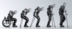 saiko-pl:  Ekso™ is a bionic suit, or exoskeleton, which enables individuals with lower extremity paralysis to stand up and walk over ground with a weight bearing, four point reciprocal gait. Walking is achieved by the user’s forward lateral weight
