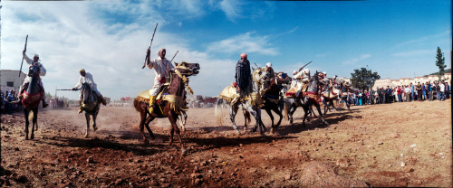 Sefrou Festival des Cerises Fantasia, Morocco
Fantasia is a traditional exhibition of horsemanship performed during cultural festivals and celebrations in Morocco. The performance consists of a group of horse riders, all wearing traditional clothes,...