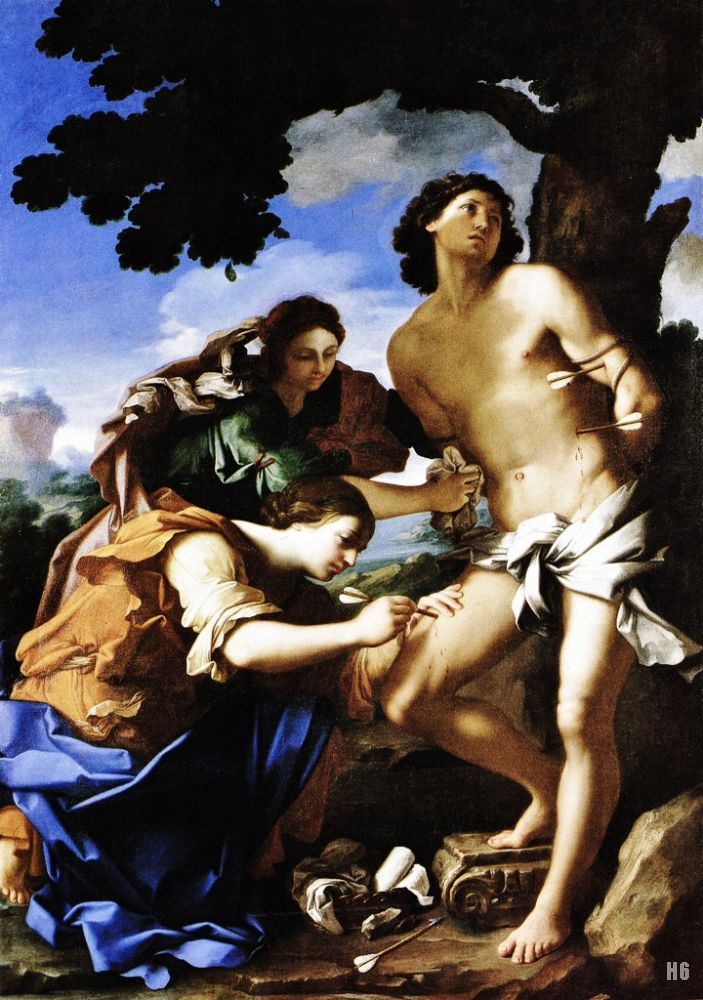 hadrian6:  St. Sebastian tended by St. Irene. 1640. Giovanni Domenico Cerrini. Italian.
