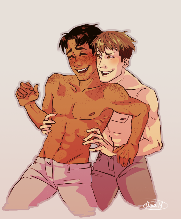 kimiooon:  Jean discovered that Marco is ticklish don’t ask me why they’re shirtless