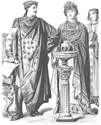 Byzantine royal fashionsFirst emperor Constantine the Great (272-337 CE) and his mother ElenaBoth in