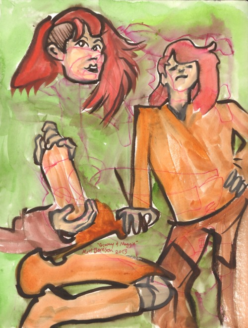 Drawings of both Maggie Maraschino and Ginny Nightshade done at Dr. Sketchy’s Boston.    Ink and watercolor on paper, 11"x14",  Matt Bernson 2013