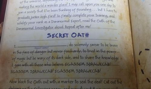 starfleetrambo:  So there’s this “Secret Oath” at the last few pages of the book where you’re supposed to read this thing out loud.It took a moment for me to realize that the weird gibberish at the end of the oath wasn’t some kind of code. It
