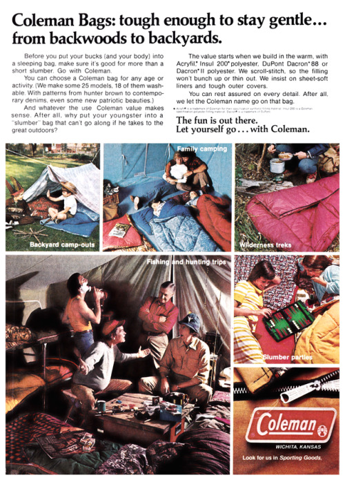 thegikitiki: Tough Enough to Stay Gentle…   Coleman Sleeping Bags, 1976