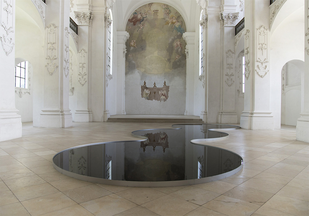 arpeggia:  Romain Crelier - La Mise en Abîme, 2013, used oil, metal, at the Abbey-church