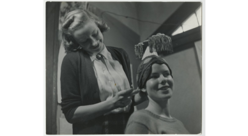 Pictured here are students working on costumes in the Laboratory Theatre, a space that was separate 