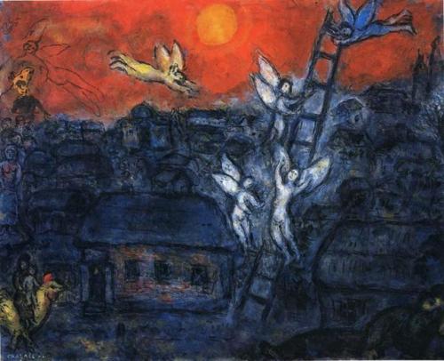 artist-chagall: Jacob’s Ladder, 1973, Marc Chagall Medium: oil,canvas