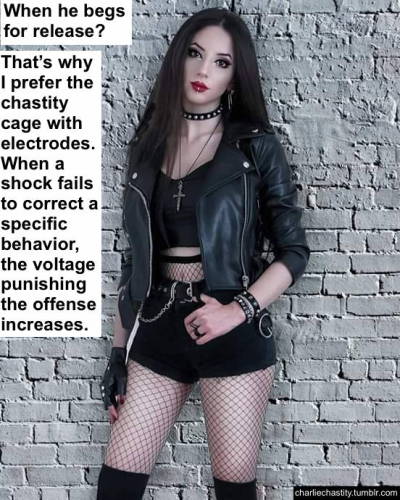 When he begs for release? I add a week to his chastity sentence.When he begs for release?I fuck him rough till he squirts through the cage.When he begs for release?I release him…long enough to add some spikes!When he begs for release?I kick his