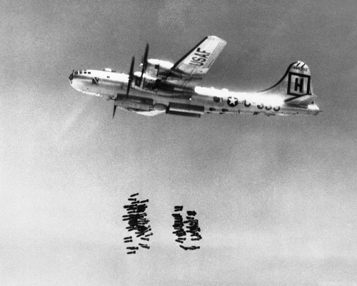 An American B-29 bombs industrial North Korean targets