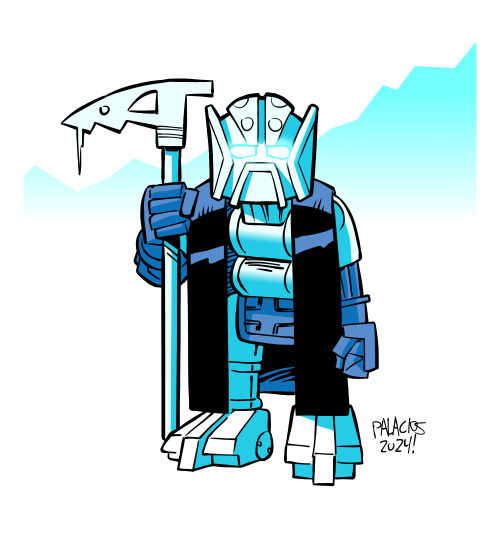 Color illustration of the Bionicle Turaga Nuju standing, holding his ice pick staff.