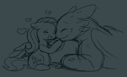 sketchit26:  Fluttershy: Aren’t you the cutest dragon! yes, you are!  expect more doodles of toothless and fluttershy together :)  
