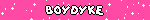 a pink blinkie with white sparkles and text that reads 'BOYDYKE'