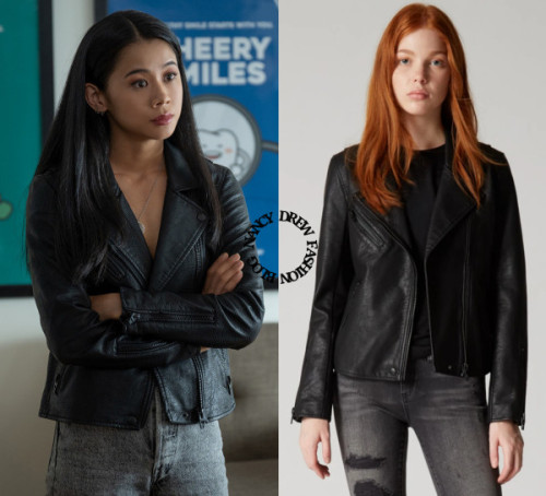 nancydrewfashionblog: Who: Leah Lewis as George FanWhat: Blank NYC Onyx Faux Leather Moto Jacket - $