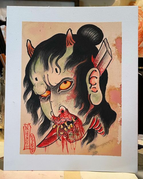 Japanese demon Namakubi painting from the other night! For sale&hellip; ift.tt/3B5bNs7