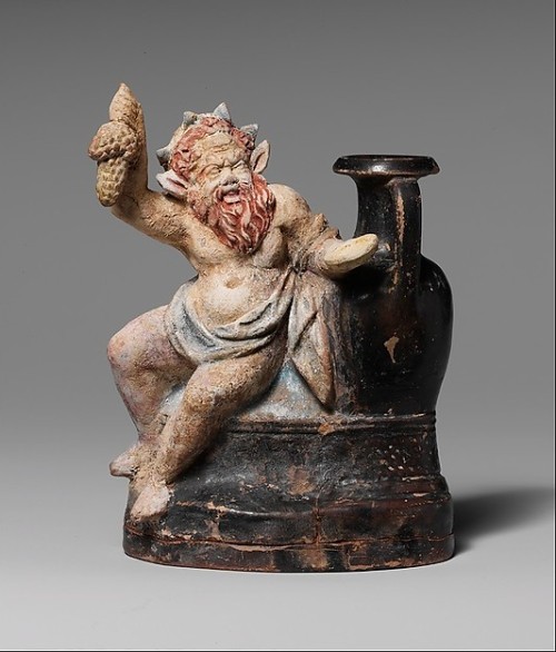 akalle:Terracotta vase in the form of a seated silenPeriod: Late ClassicalDate: 4th century B.C.Cult