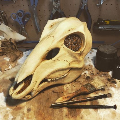 Spent some time today painting up some bone skull masks. This deer skull mask will be going to its n