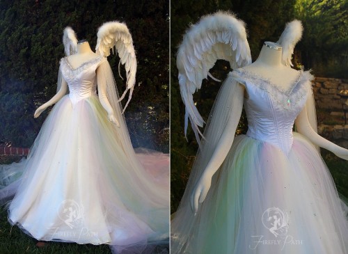 Angelic Rainbow bridal gown and wings by Firefly Path